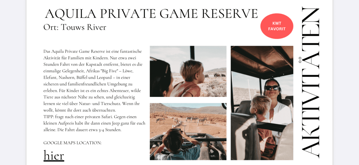 Südafrika (Kapregion) mit Kind Travel Guide digital – stilvolle, familienfreundliche Reise mit Kindern